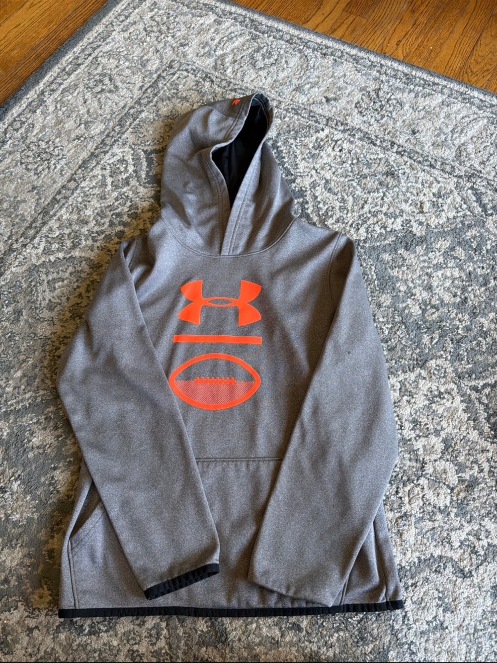 Under Armour Men’s Gray Hoodie with Orange Logo Football Graphic
